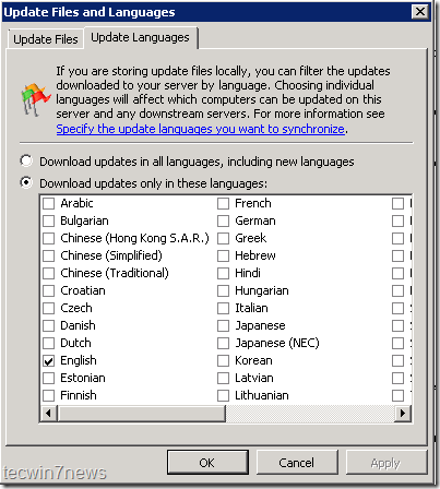 News Update on Update Files   Languages Options In Wsus   Tecwin7news