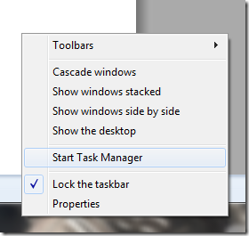 show desktop taskbar menu item